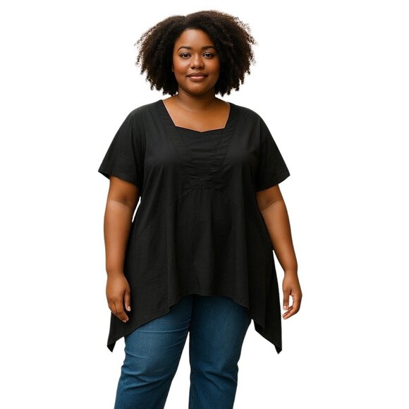 Ellos Linen Blend Hanky Hem Tunic Black Size L (18/20) Minimalist Beach Boho - Picture 1 of 13